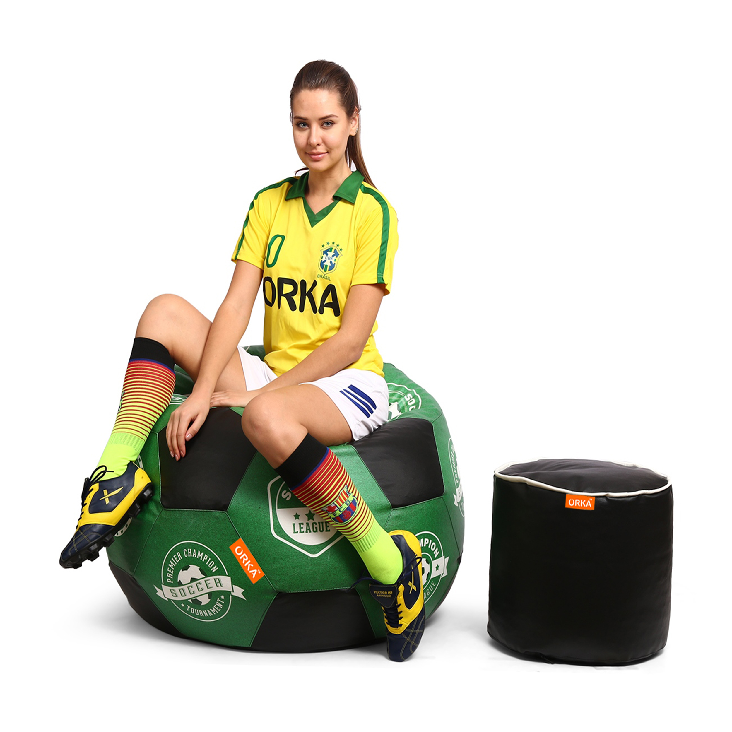 Orka Digital Printed XXL Foorball With Mathching Footstool Filled Bean Bag With Beans (FB47 Multicolor) view 4